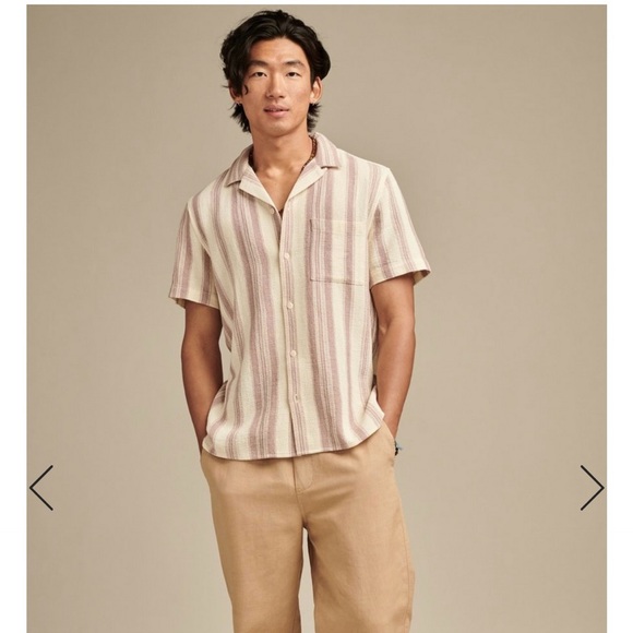 Lucky Brand Textured Stripe Short Sleeve Camp Collar Shirt - Picture 1 of 7